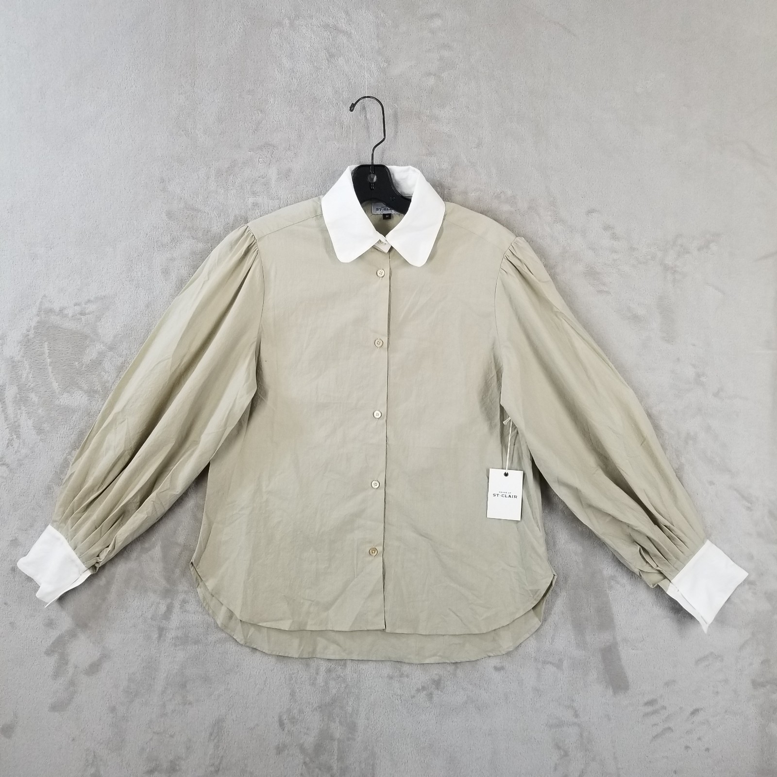 House of St. Claire Blouse Women M Beige Balloon Sleeve Italian Fabric USA Made
