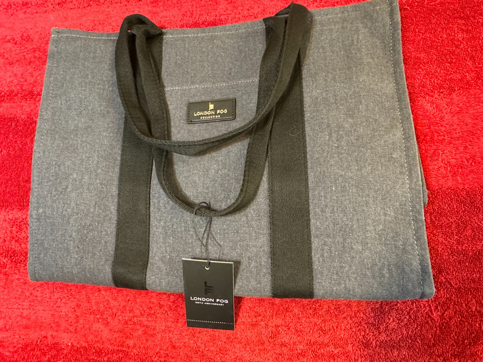 London Fog Tote Bag For Women Or Men Gray Blue Denim Color- Canvas Zippered