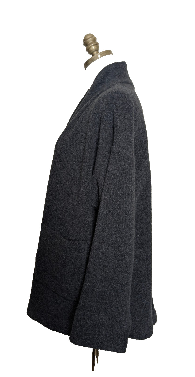 EILEEN FISHER Cardigan Heather Gray Open Front Wool Blend Pockets Size SP