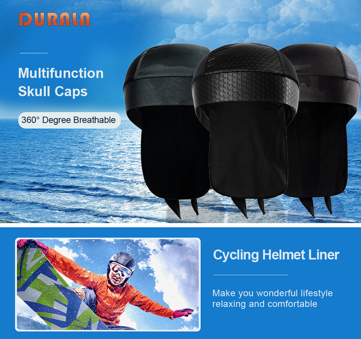 3 Pack Summer Cooling Skull Beanie Cap Du Rag Head Wrap Motorcycle Biker Bandana