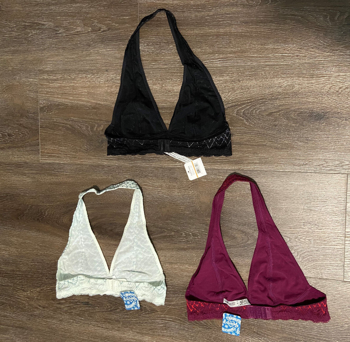 Womens Free People Bra Bralette Halter Combo Berry Red Black Storm Ivory sky S