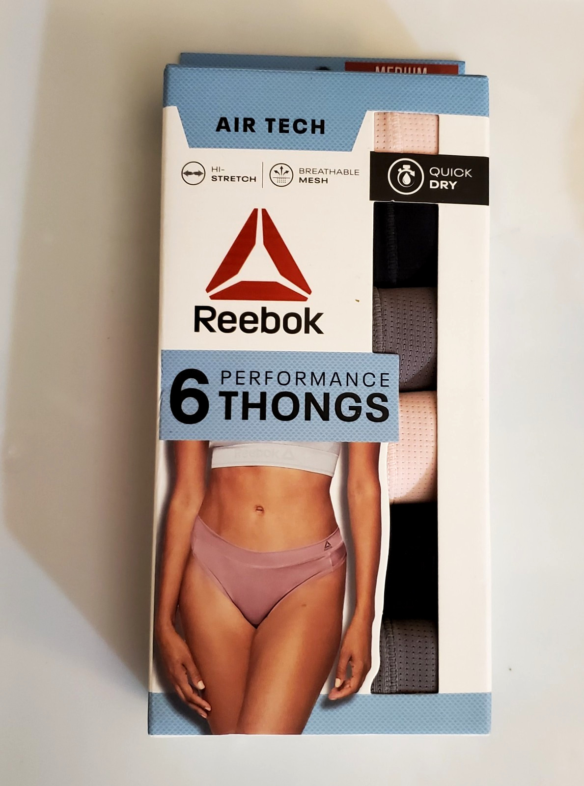 NIB-6 Reebok Air Tech Performance Thongs Quick Dry, Hi-Stretch Mesh- Size Med.