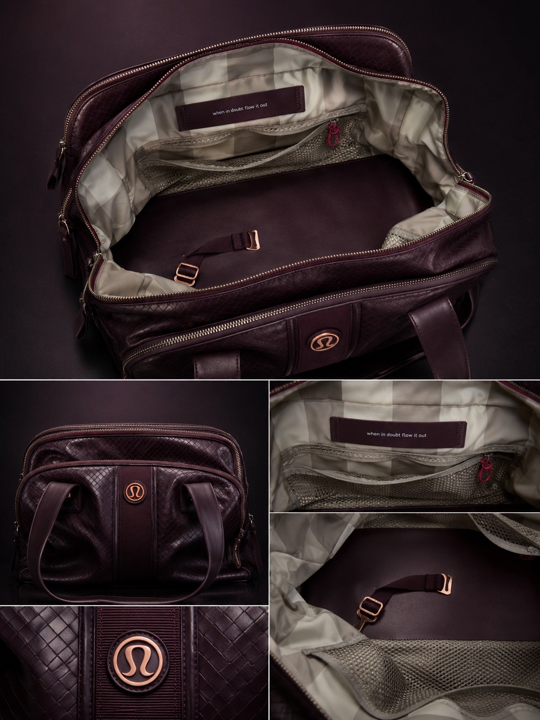 lululemon athletica Burgundy Medium Satchel Zip Top Silver Hardware Logo Pockets