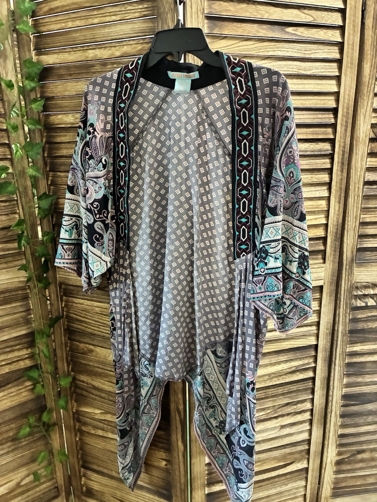 Flying Tomato Women’s XS S Open Front Kimono Cardigan 3/4 Sleeve Knit Rayon Boho