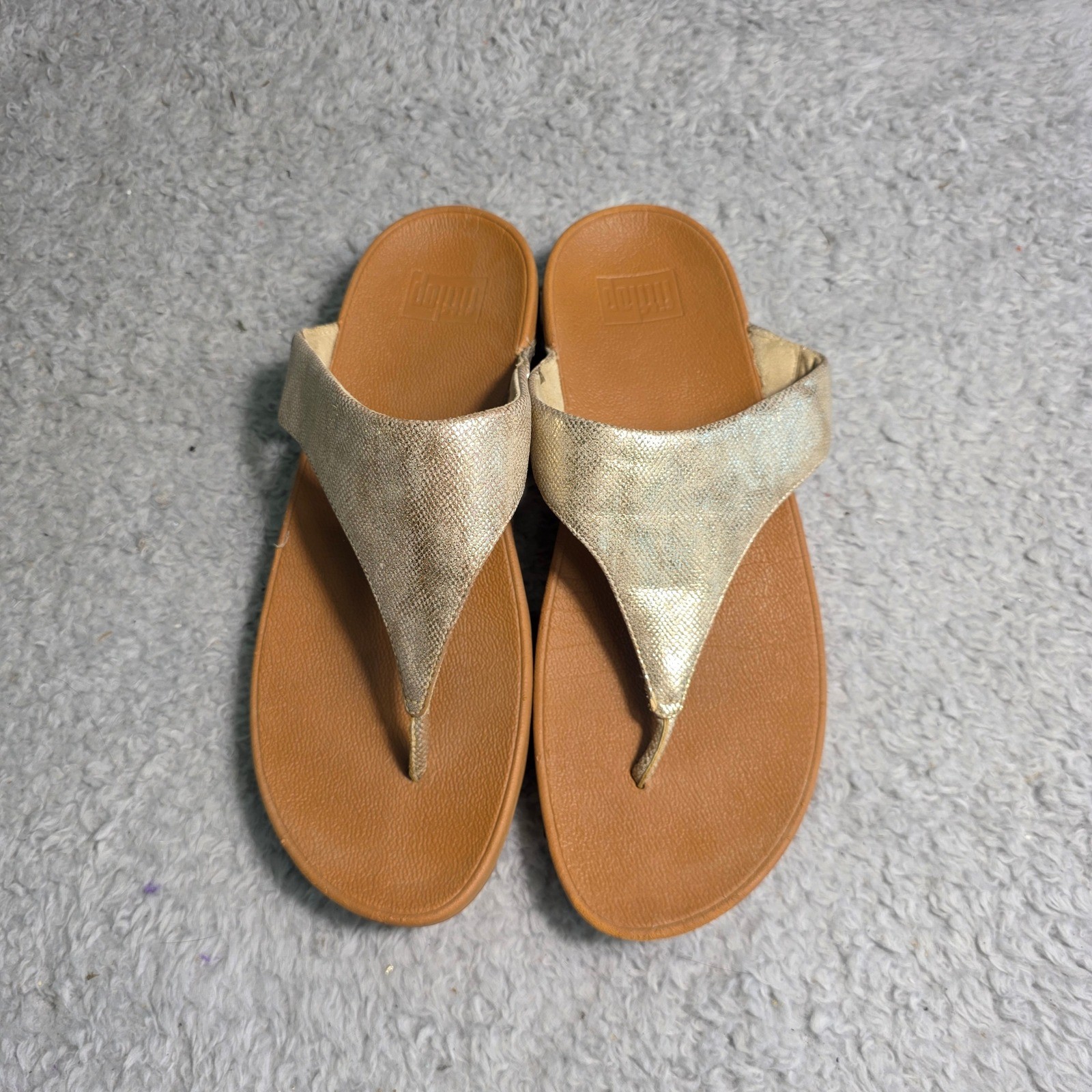 FitFlop Thong Sandal Gold Metallic Shimmer Microwobbleboard Womens 11 Excellent
