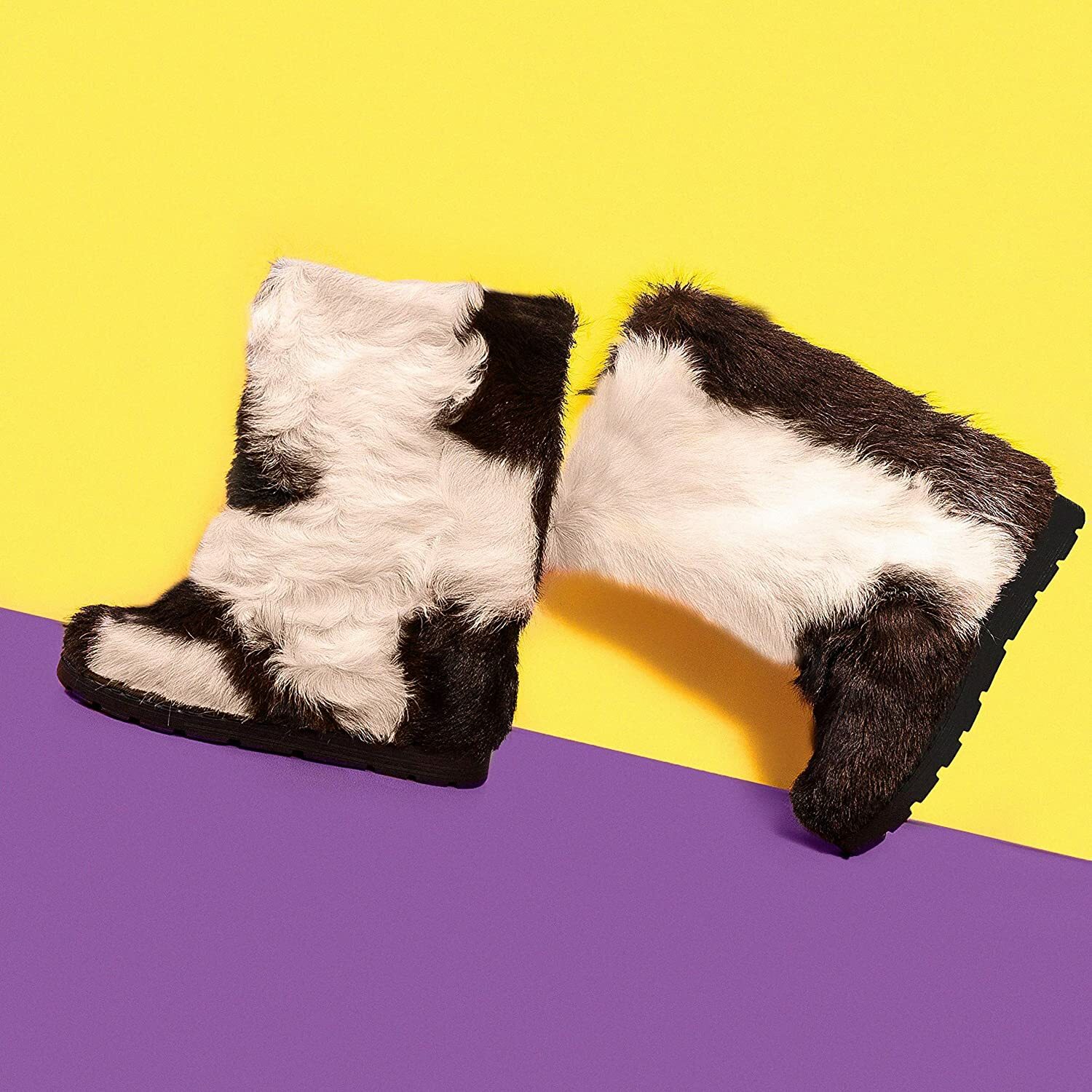 Black/White Goat Fur Boots for Women, Snow Furry Boots, Moutons, Handmade