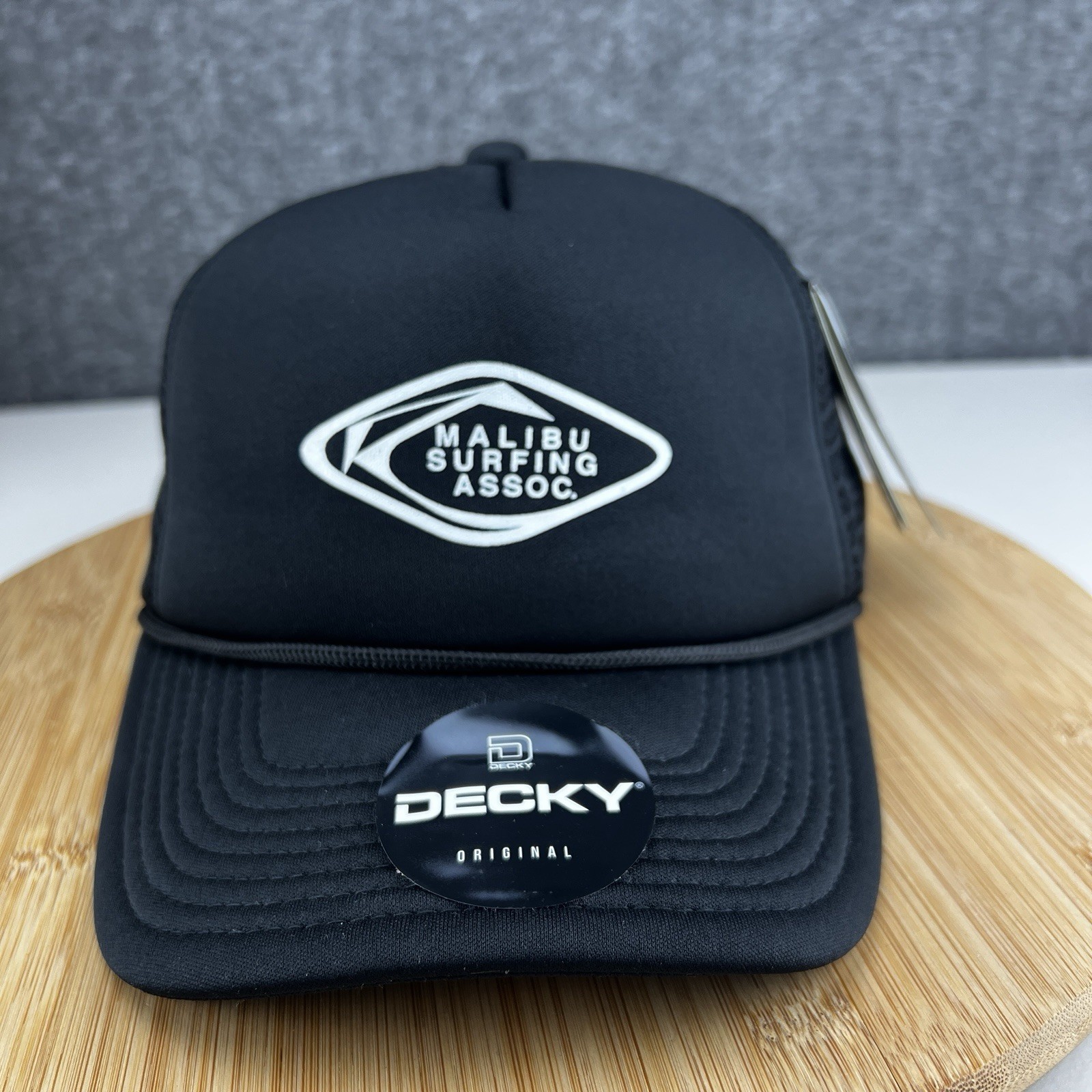 New Malibu Surfing Assoc. Trucker Hat Cap Snapback OSFM Decky Black Mesh Rope