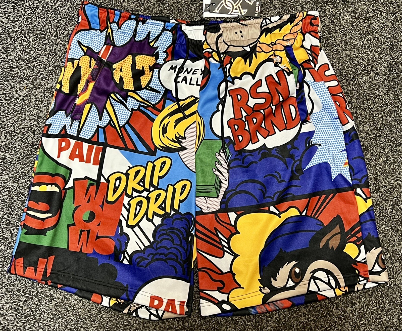 Reason Brand Pop Art Cartoon Comic Shorts Multi-Color RSN Drip Red Blue Green