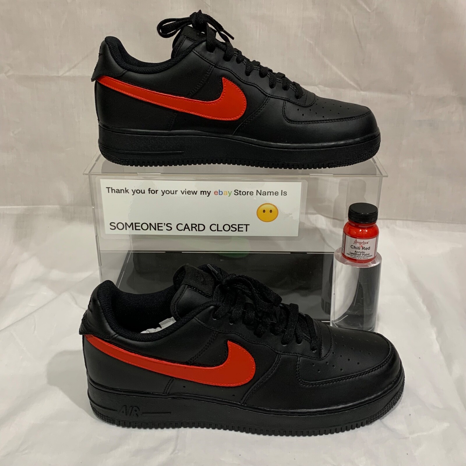Nike Air Force 1 Low Black (Chili Red Custom Painted Swoosh) SC-#20B