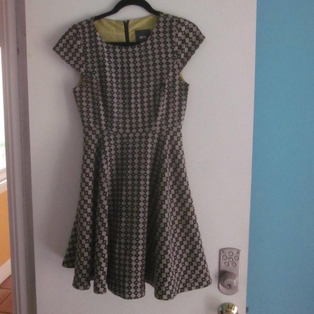 Anthropologie Maeve Womens Size 0 Fit / Flare Dress Black & White Casual Dressy