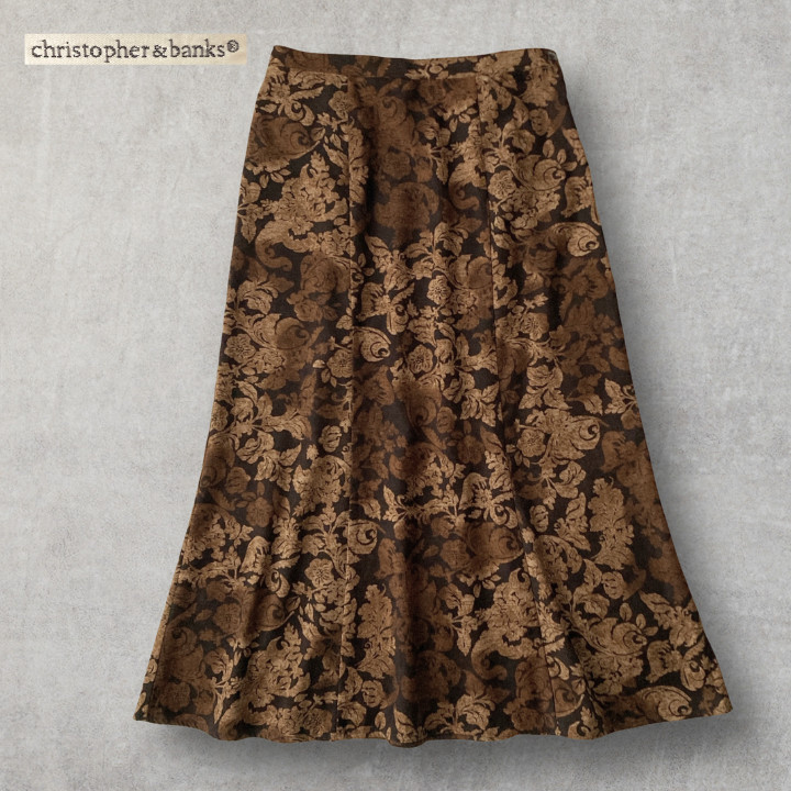 Christopher & Banks Floral Damask Pattern Mermaid Flare Baroque Long Skirt