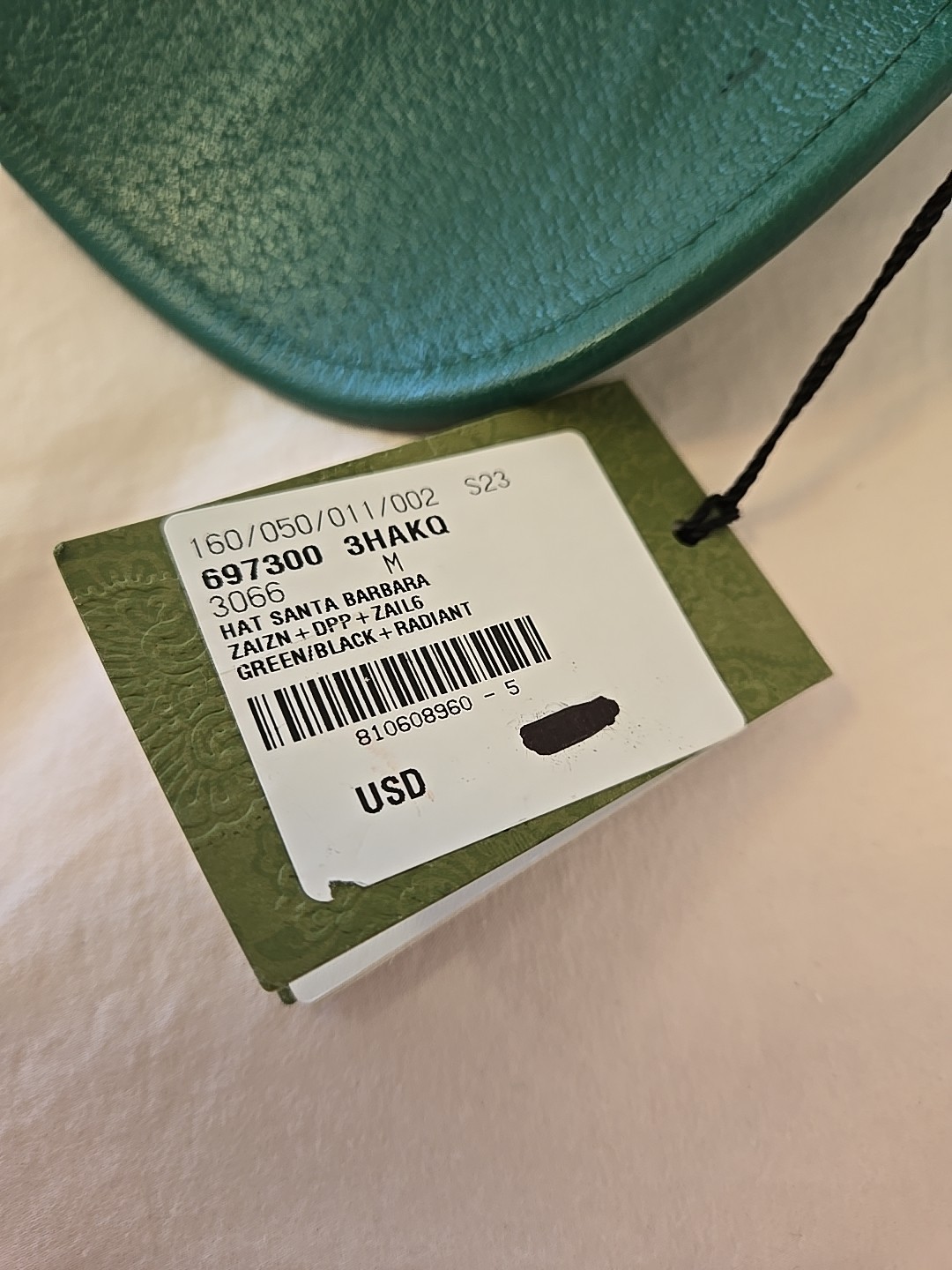 GUCCI GG Hat Cap Santa Barbara Green Metallic Adjustable Size M 57cm