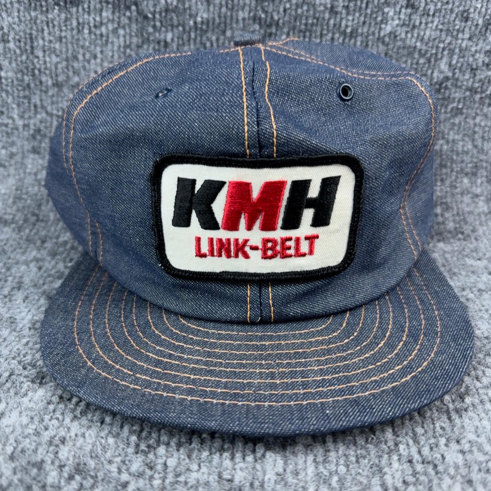 Vintage Louisville Mfg Co KMH Link-Belt Denim Snapback Hat Made in USA Blue