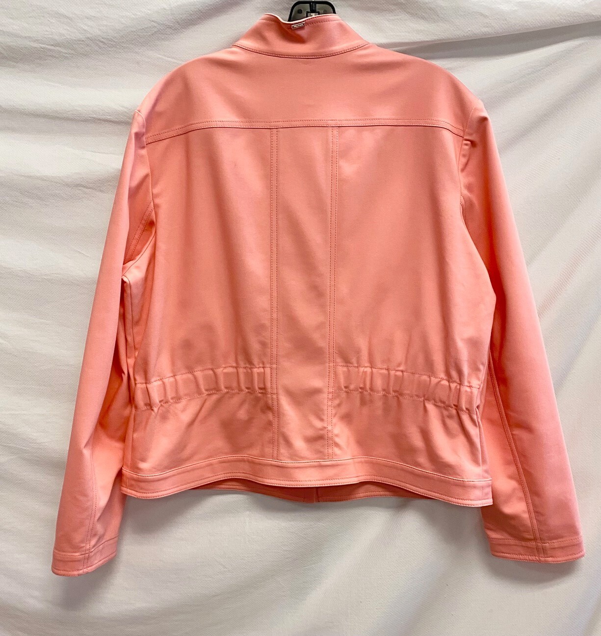 ST. JOHN Sport Pink High Neck Zip Front Multi Pockets Moto Biker Jacket 16 XL 💗