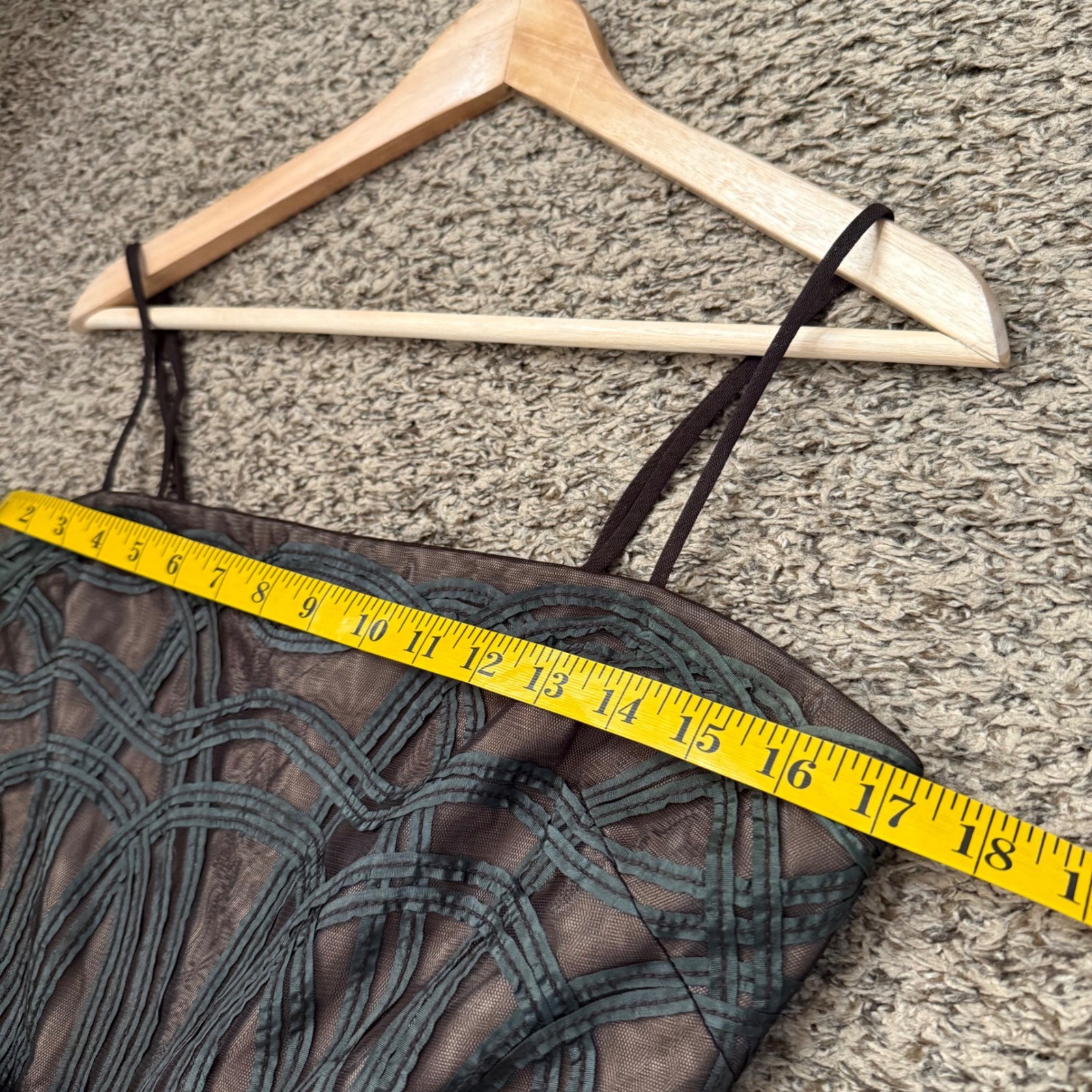 BCBGMAXAZRIA Midi Dress Women Size 10 Brown Excellent Ribbon Embroidered Mesh