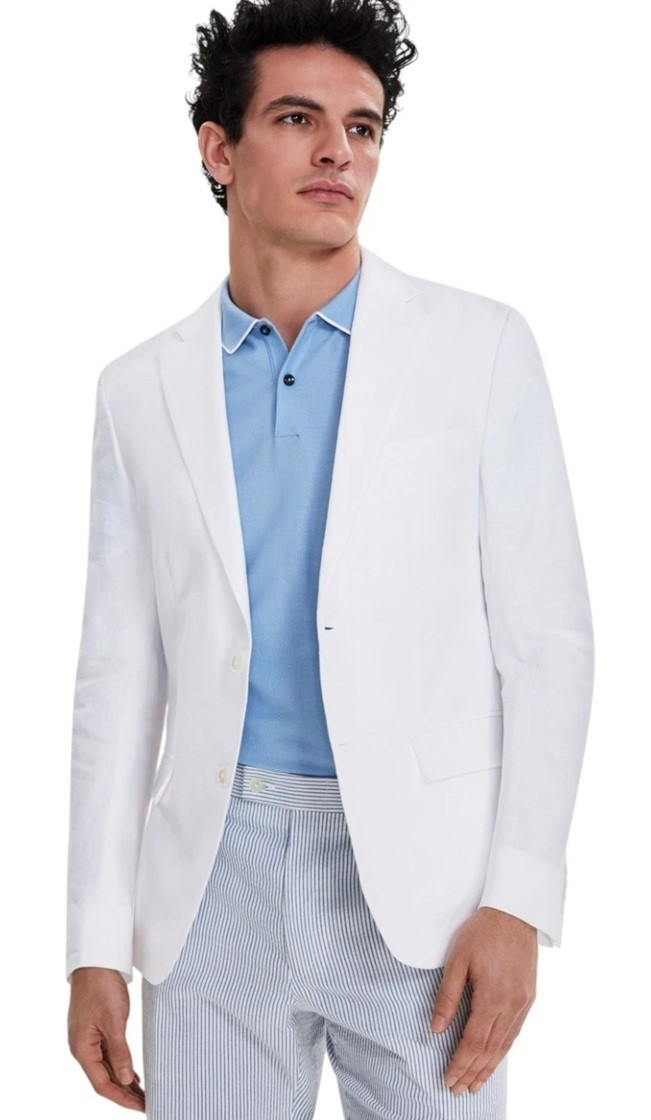 Tommy Hilfiger Mens Modern Fit Linen Sport Coat Blazer 42S White Solid NWT