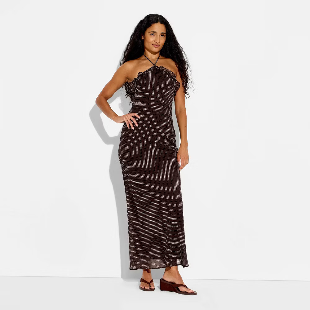 Women Ruffle Maxi Empire Waist Dress – Wild Fable Dark Brown Polka