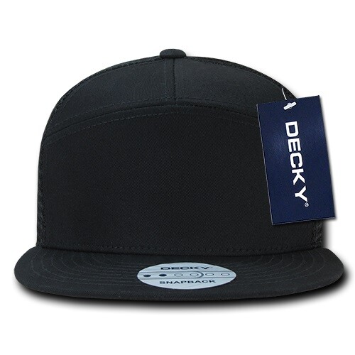 7 Panel Trucker Hat – Black 100% Cotton Cap (Decky 1133-BLK, New with Tags)
