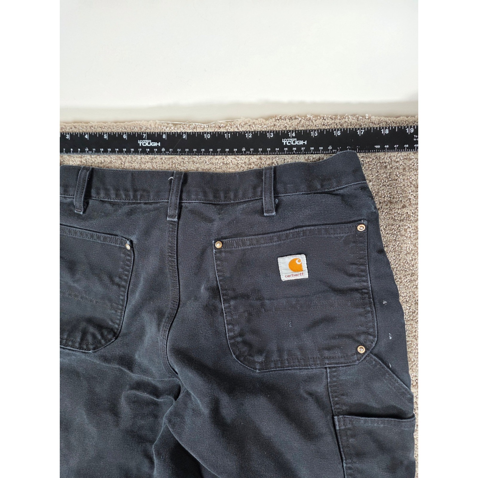 Carhartt B01 BLK Double Knee Painted Distressed Dungaree Pants Black 34×33 Mens