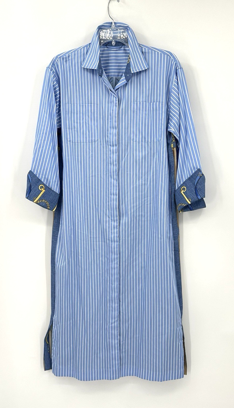 J MCLAUGHLIN quince dress equestrian blue MEDIUM midi country club preppy stripe