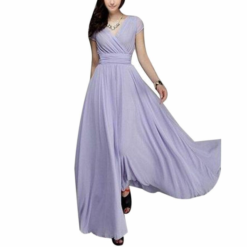 Women Long Formal Prom Party Bridesmaid Chiffon Ball Gown Evening Cocktail Dress