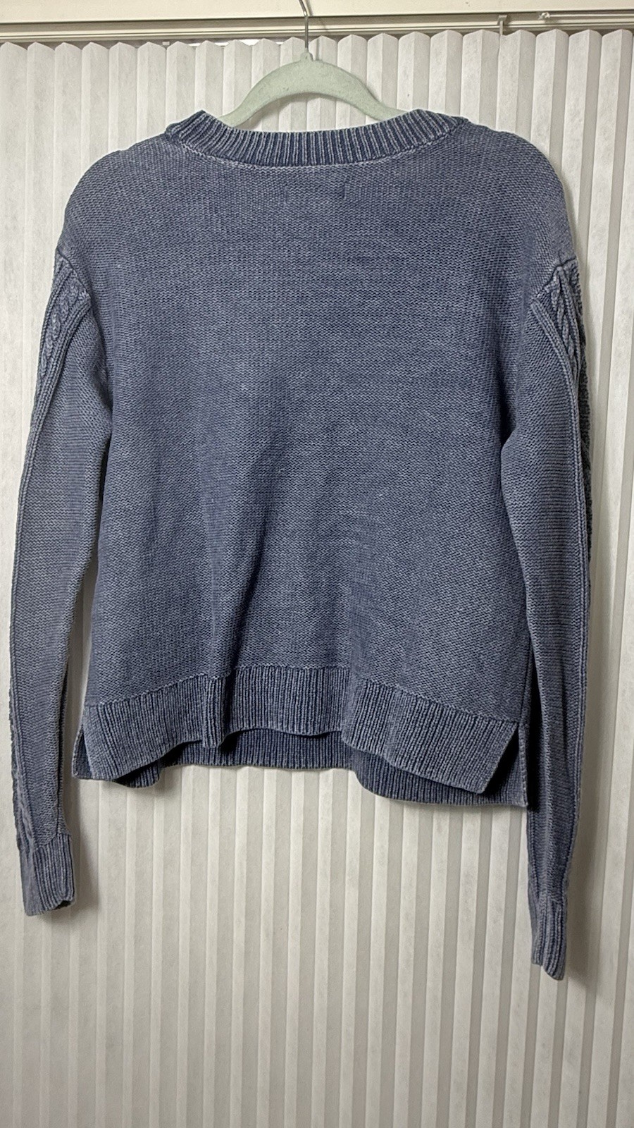 Cleo + Wolf Clark Navy Acid Wash Chunky Cable Knit Pull Over Sweater Woman Small