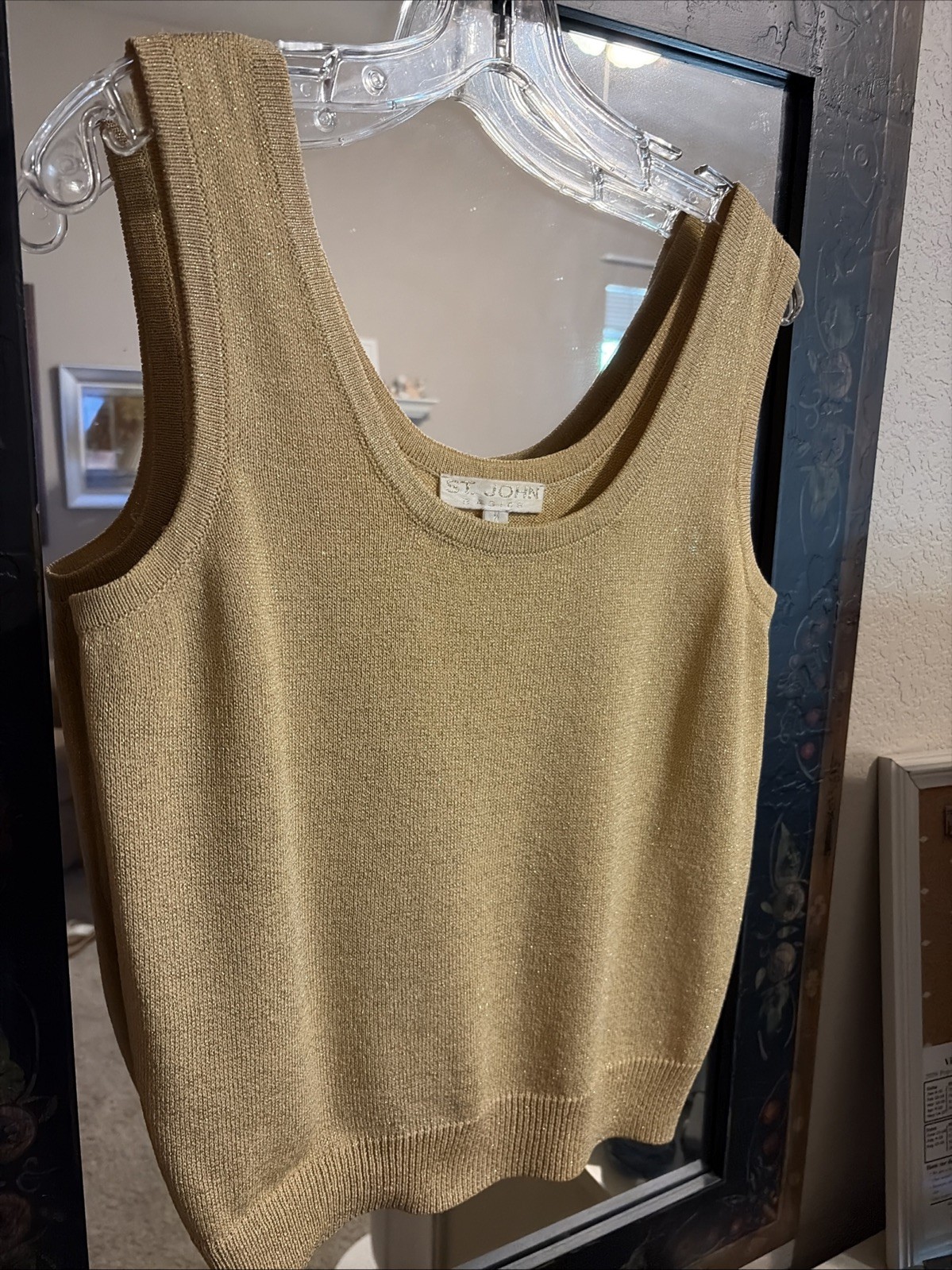 St John Basics Shiny Gold Tank Top Sz M Knit Shell