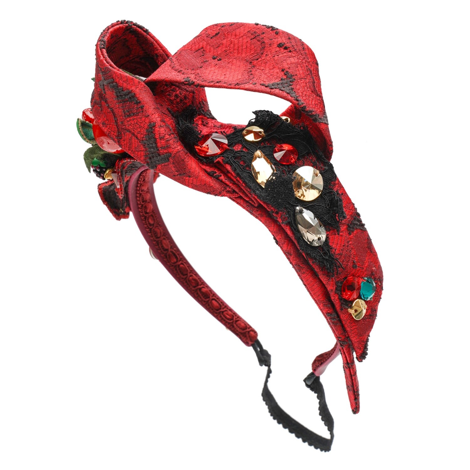 DOLCE & GABBANA Crystal Berry Jacquard Hairband Headband Tiara Red Black