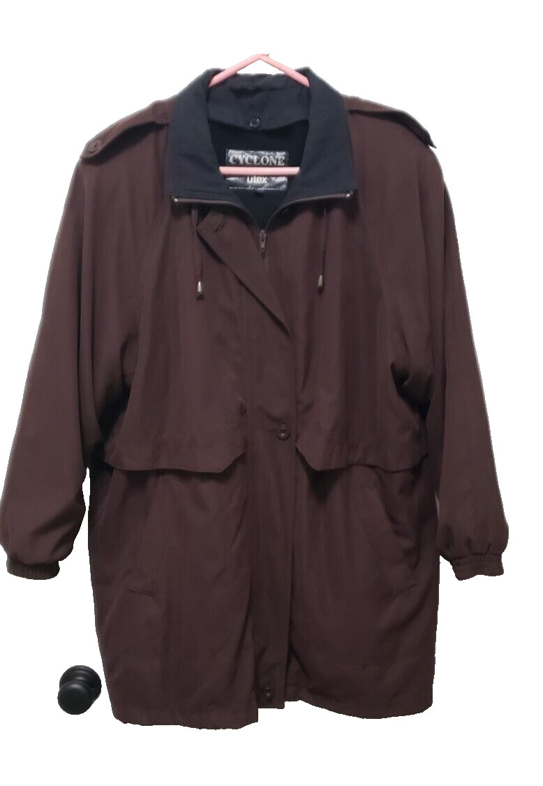 Cyclone/Utex Chocolate Brown Mid-length Rain Jacket W/ Black Turn Down Collar M