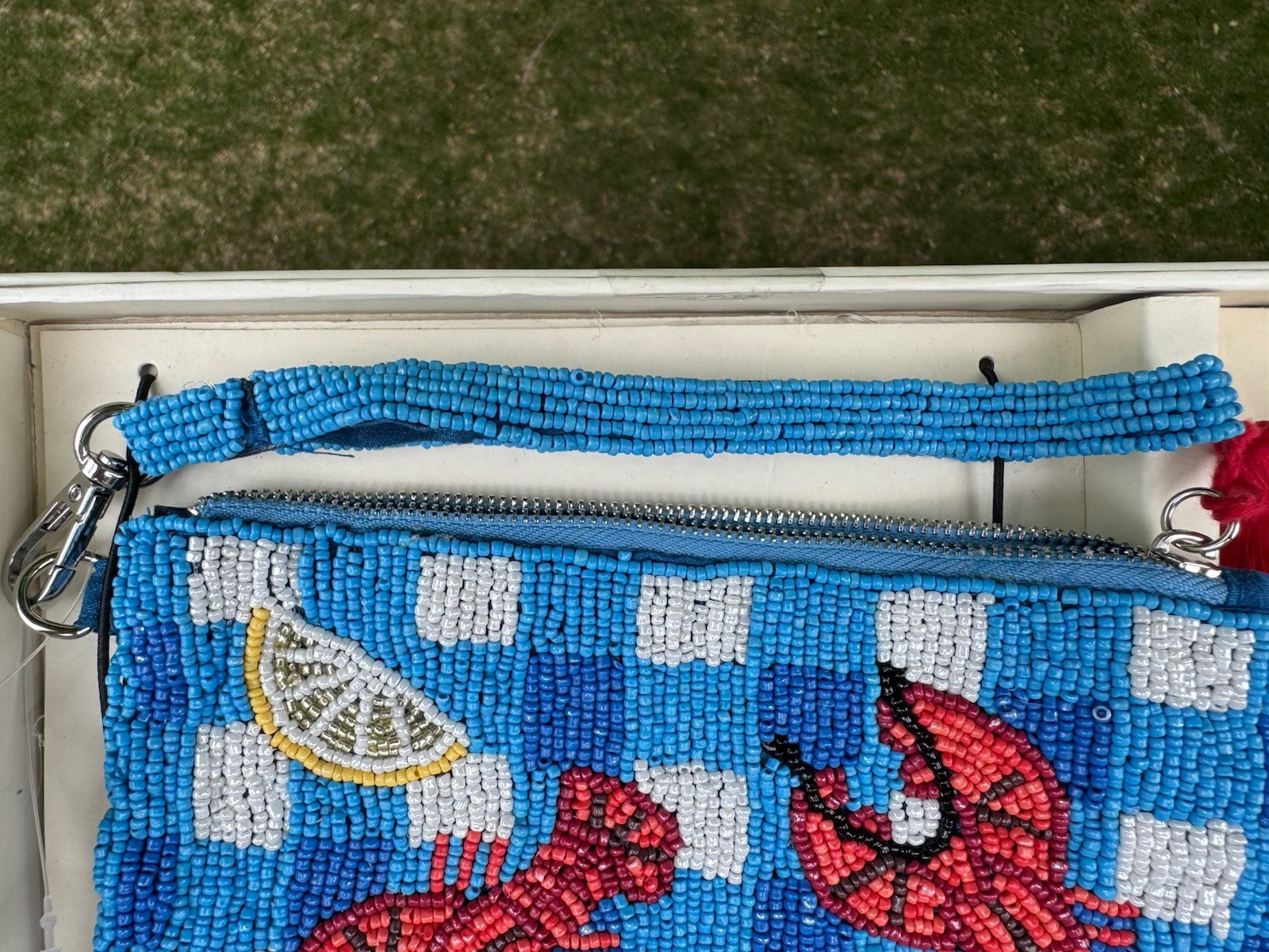 Sol And Mer Lobster Beaded Wristlet Clutch Purse w/Lemon Keyring Charm 2PC India