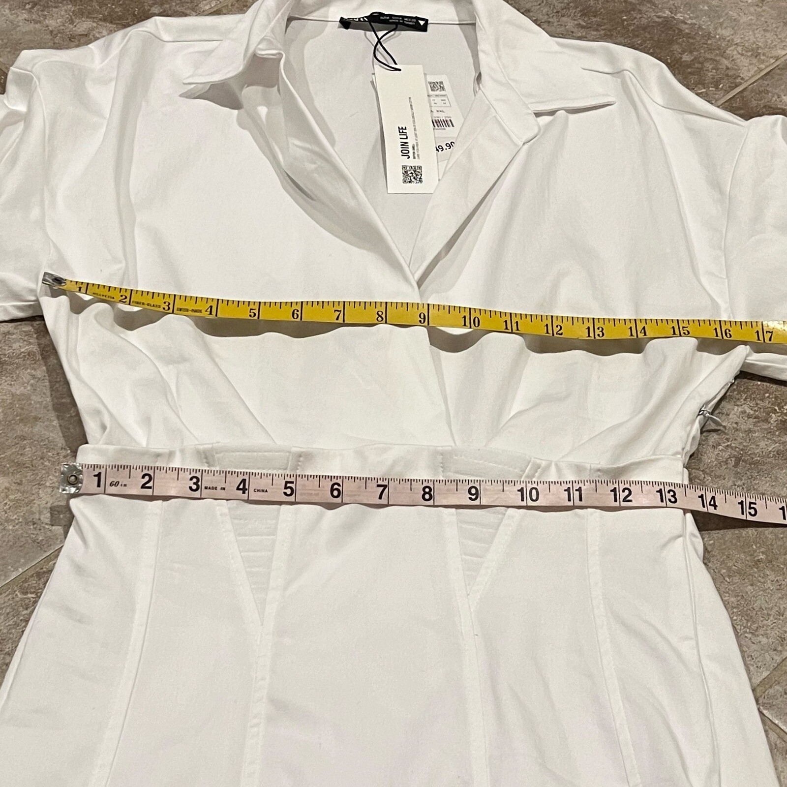 NWT Zara Structured Poplin Collared Long Sleeve Mini Shirt Dress White Medium