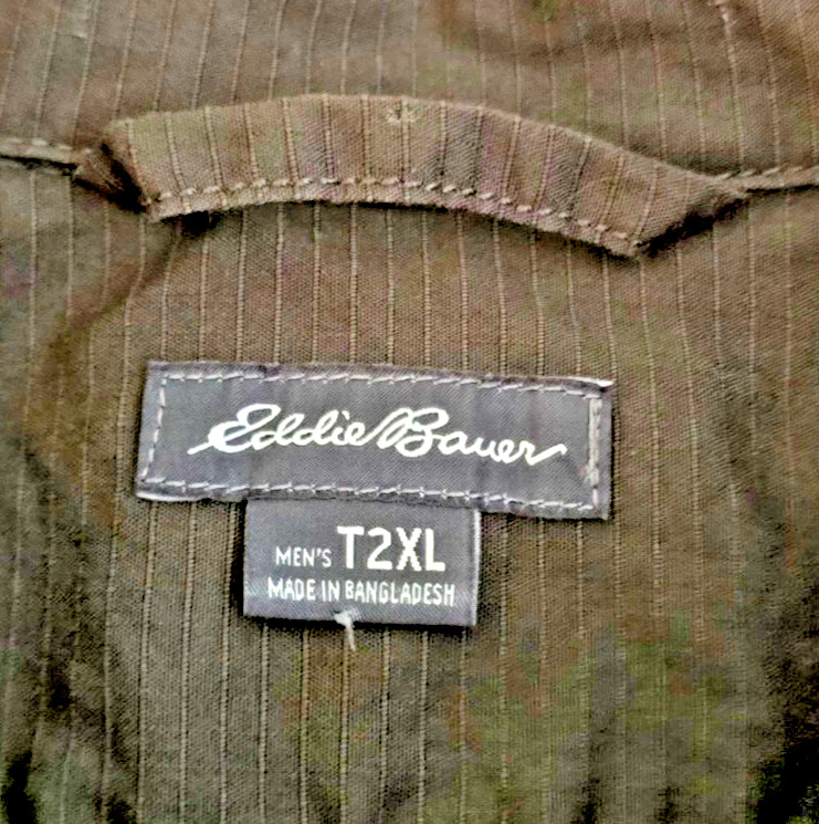 Men’s Eddie Bauer T2XL Button Down Pockets Long Sleeve Dark Green Shirt Sporty