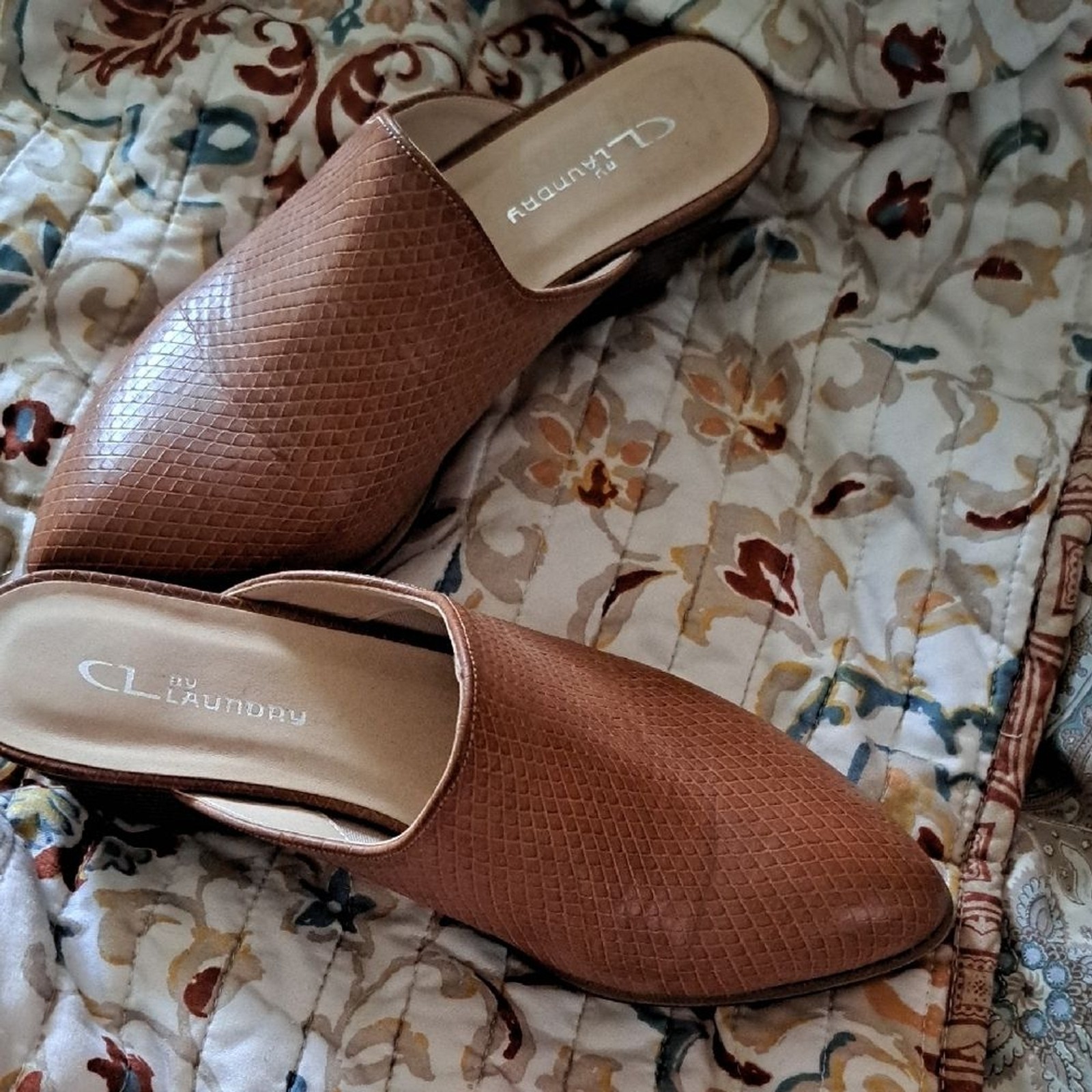 CL by Laundry Brown Mules with Textured Leather