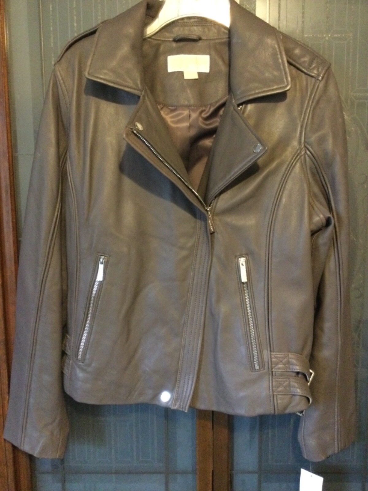Nwt $450 Michael Kors Genuine Leather Rock Gray Moto Motorcycle Jacket XL Defect