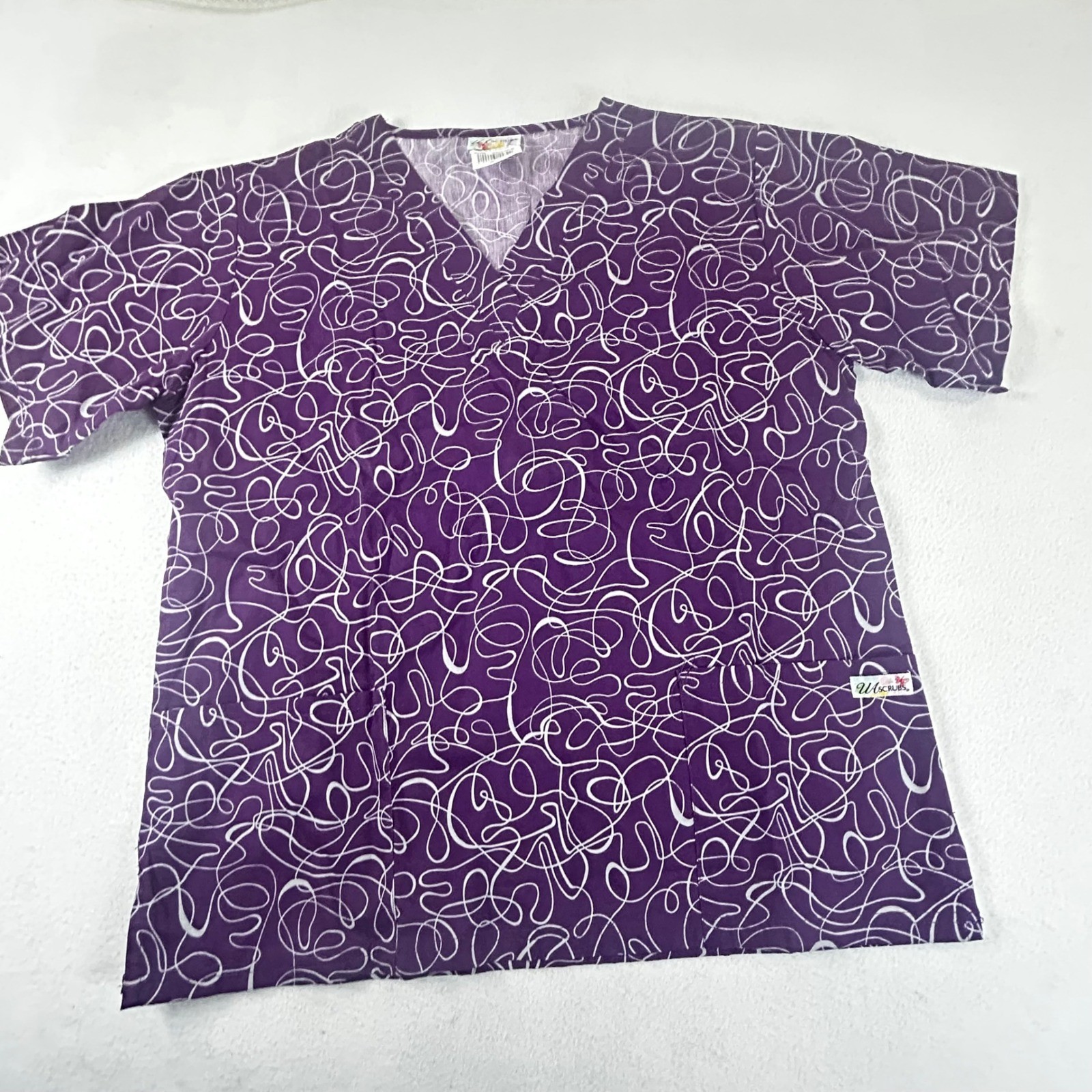 UA Scrubs Women’s Medium Purple Swirl Print V-Neck Medical Scrub Top