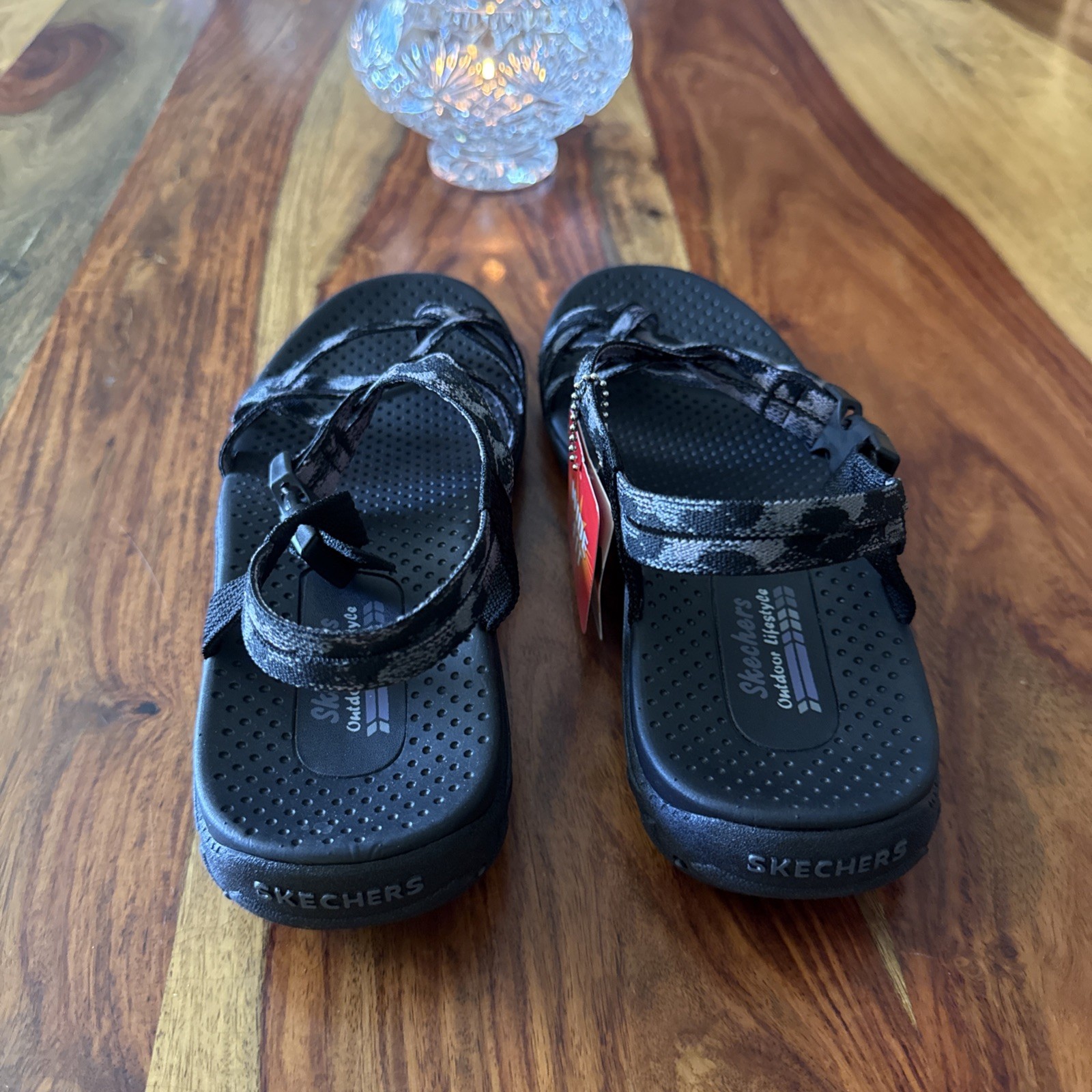Skechers Reggae Positive Space Black Women’s Sandals – Size 9 Wide Fit 163595W