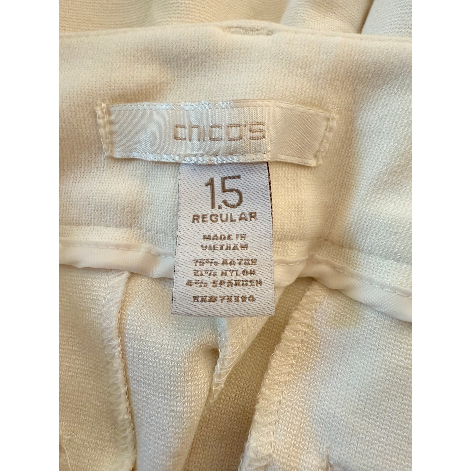 Chicos Ultimate Fit Ivory Cream Pants Belt Loops Zip 1.5 (M 10) CLassy Ofifce