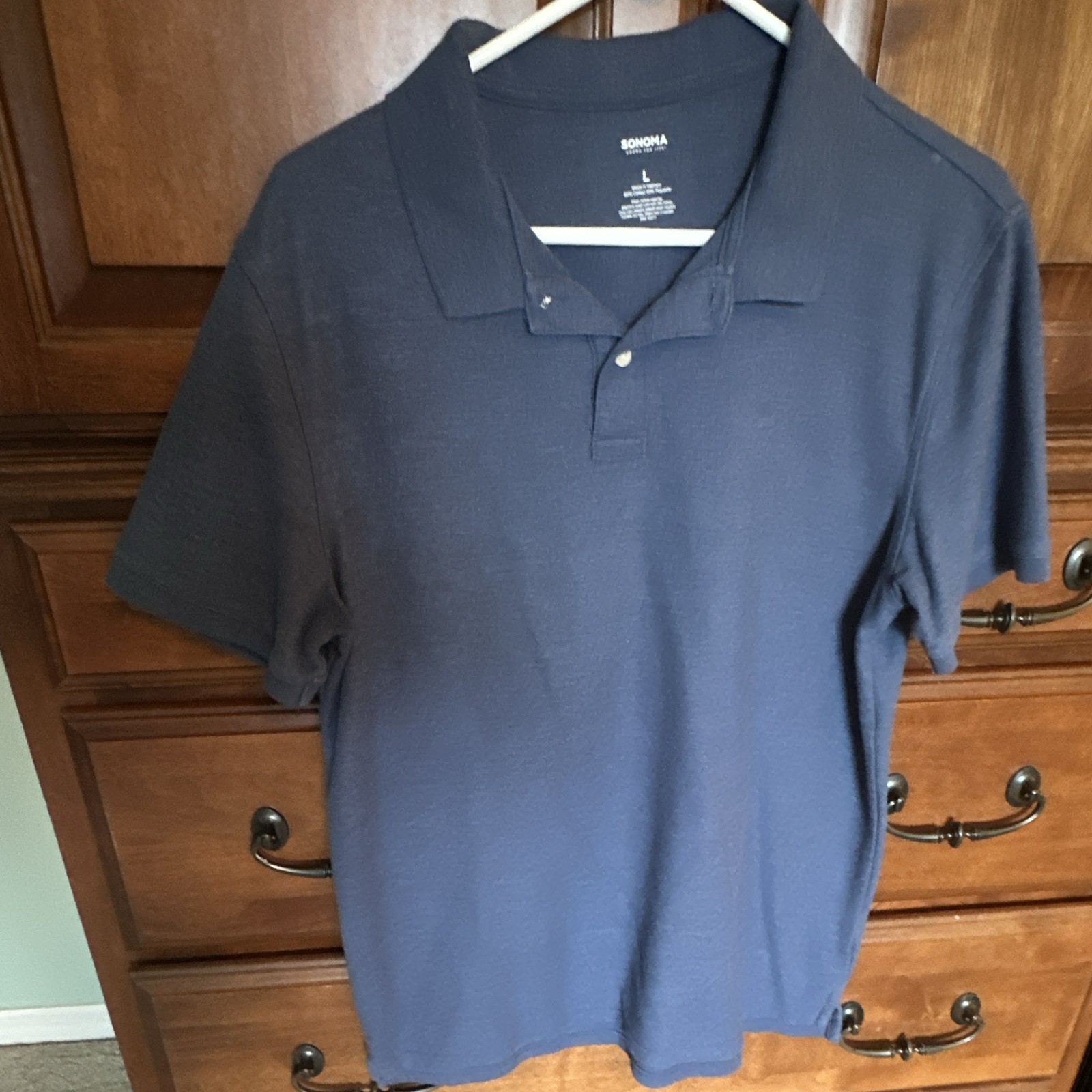 Sonoma Goods for Life Men’s L Regular Blue Solid Short Sleeve Collared Polo