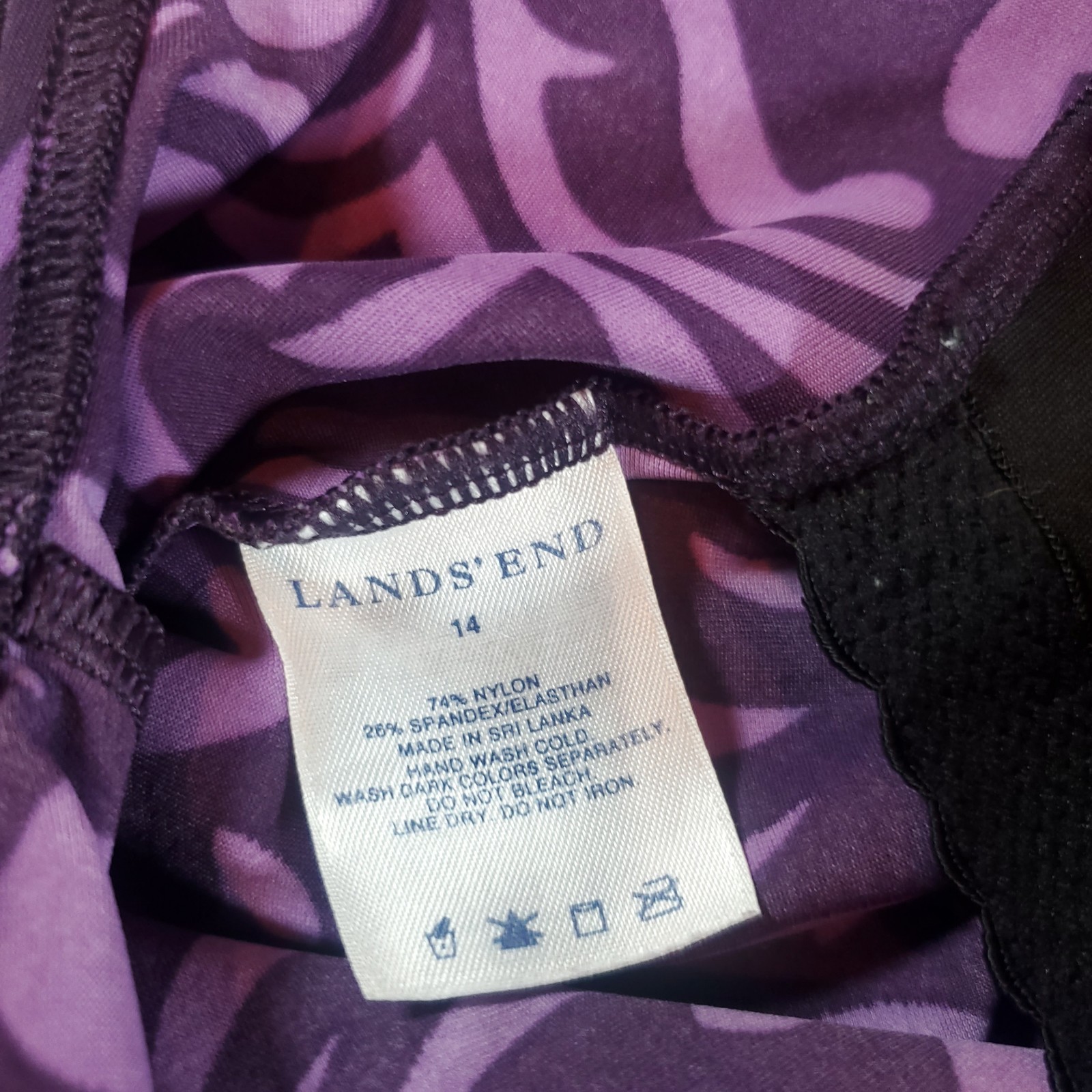 Lands’ End One Piece Swimsuit Womens Size 14 Purple Abstract Swirl Swimwear Tank