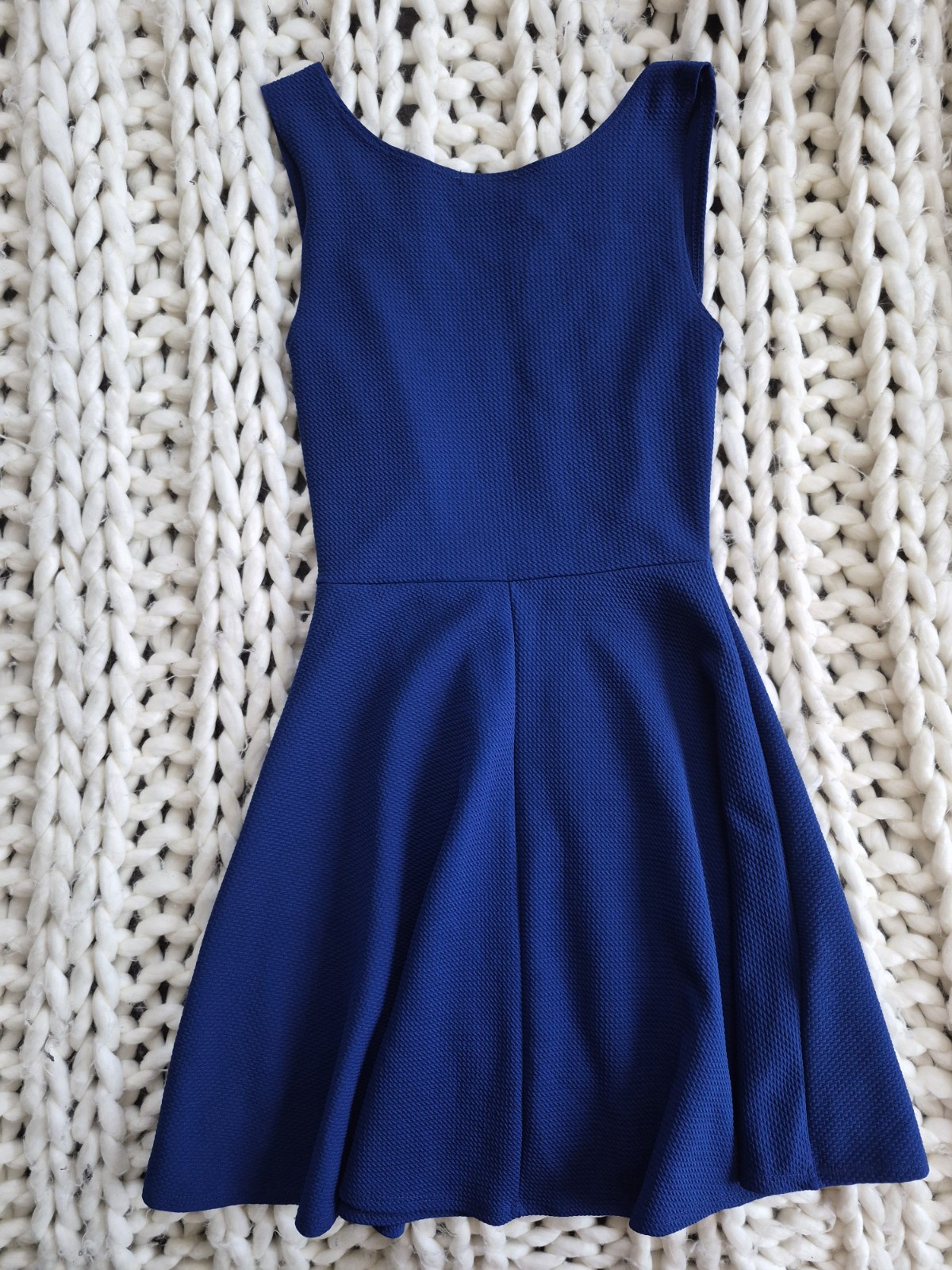 Try This Blue Solid Knit Scoop Neck Sleeveless Fit & Flare Short Dress S