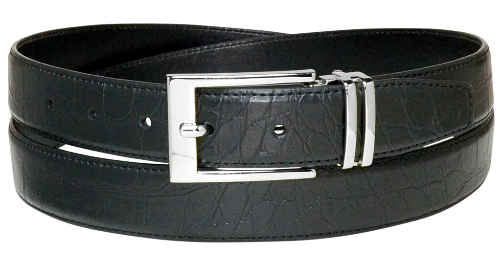 Croc Pattern Crocodile Embossed Belts Bonded Leather Men’s Belt Silver-Tone Bckl