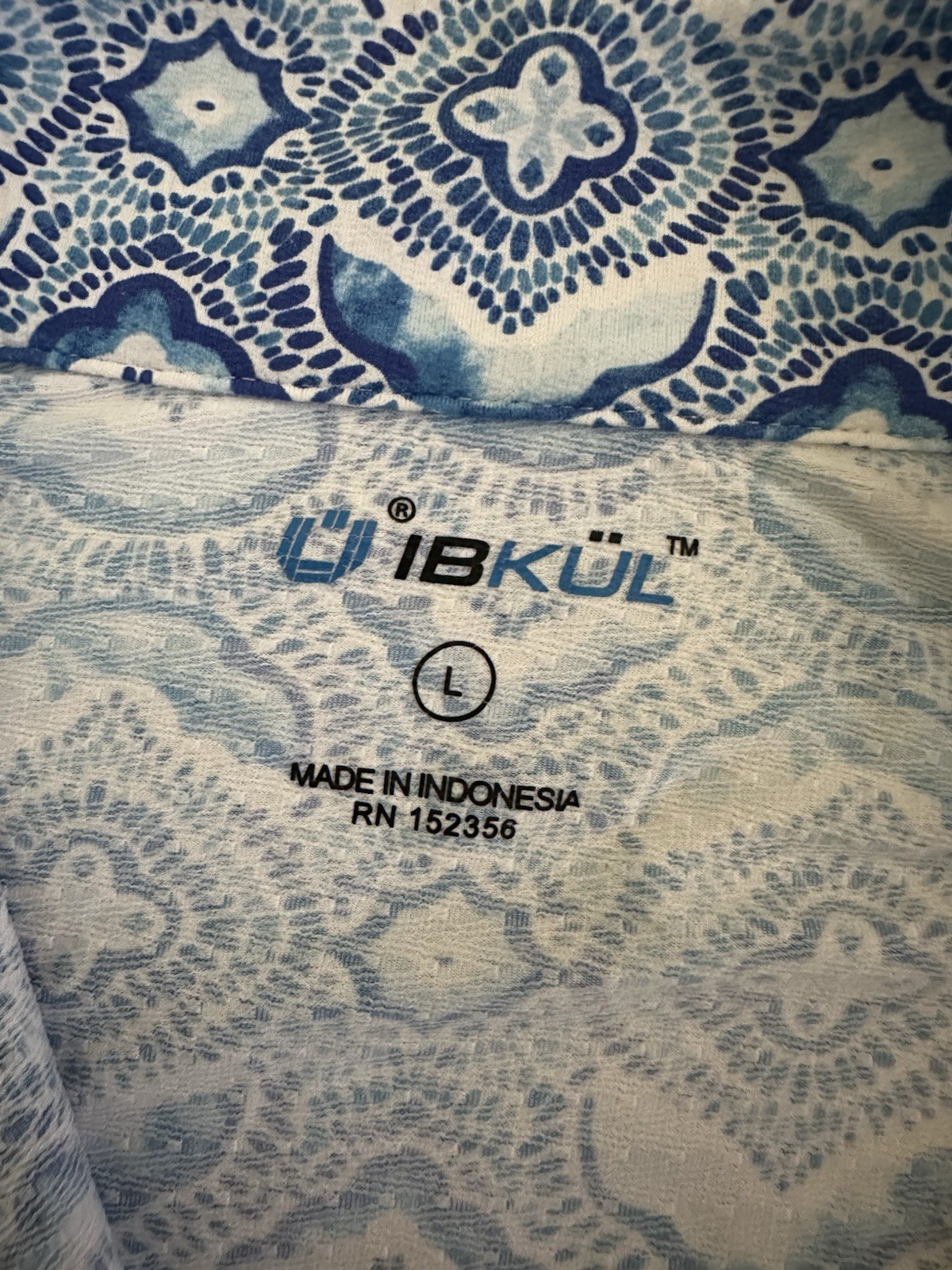 IBKUL Long Sleeve Mock Neck Top 1/4 Zip Pullover Blue Watercolor Sz L Summer