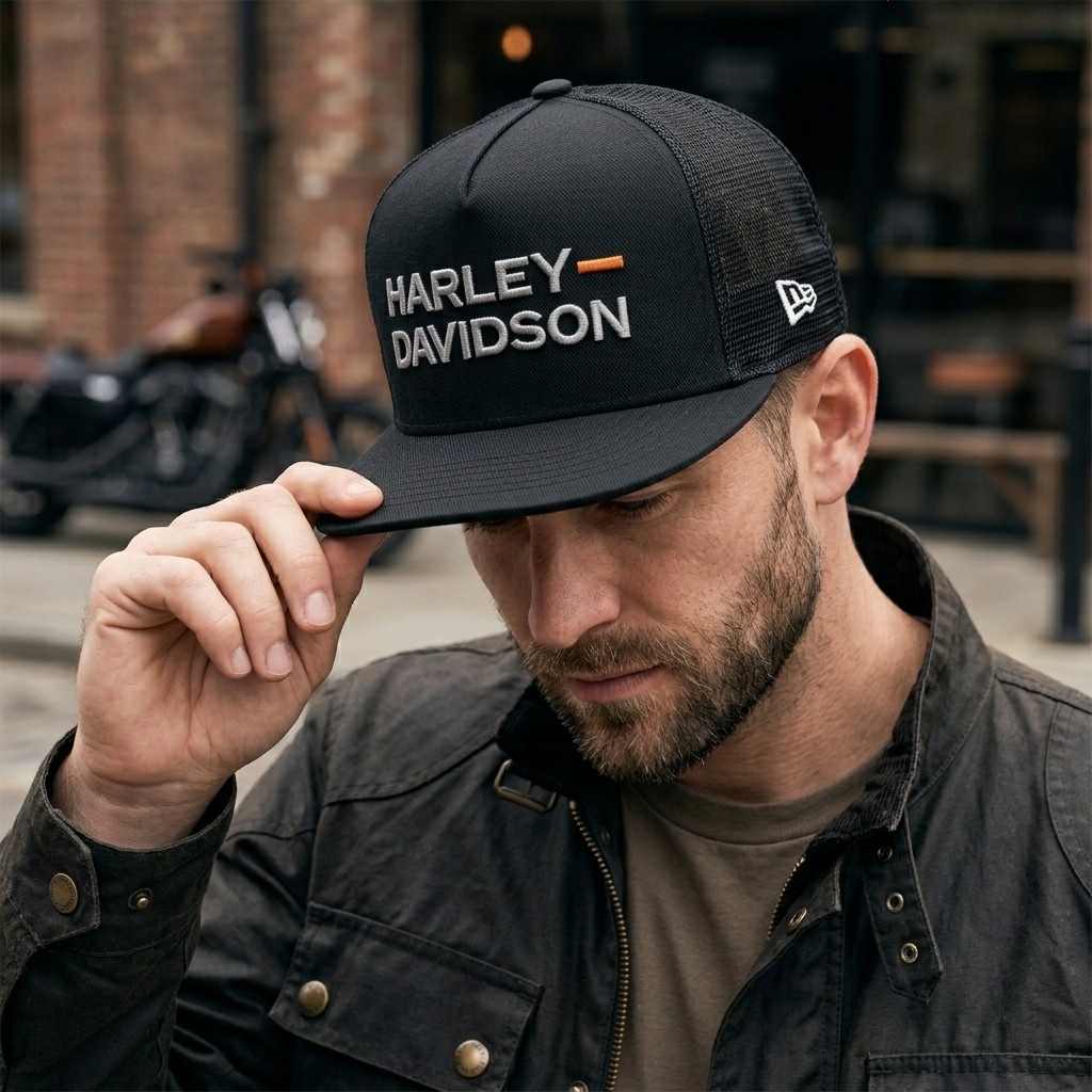 Harley Motorcycle Embroidered Trucker Hat Black Mesh Snapback Cap