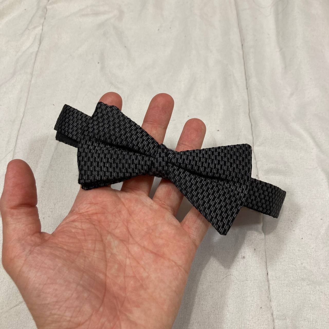 RARE BALMAIN classic grey black silk bow tie one size