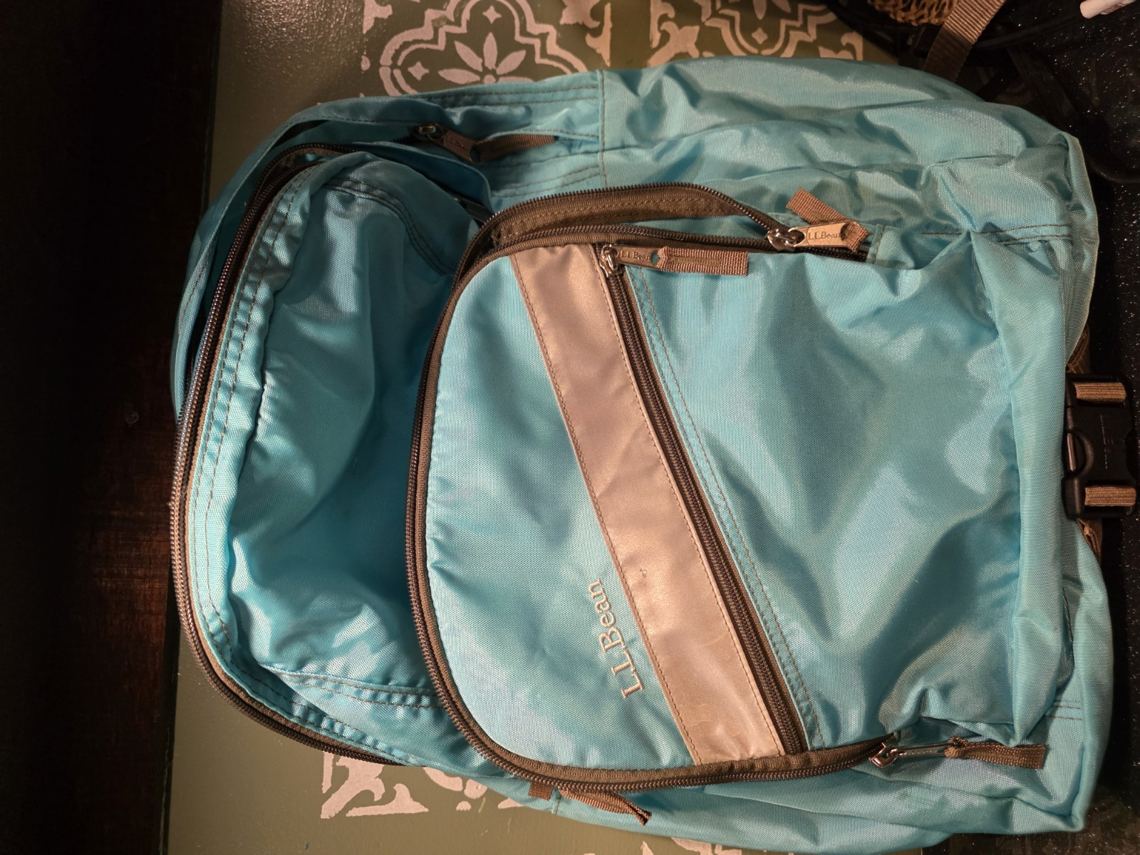 L.L.Bean Blue Backpack Zip Buckle Pockets Adjustable Strap Casual Travel
