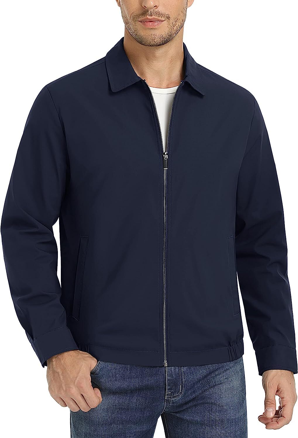 Men’s Lightweight Jackets Casual Laydown Collar Jacket Front-Zip Golf Jacket