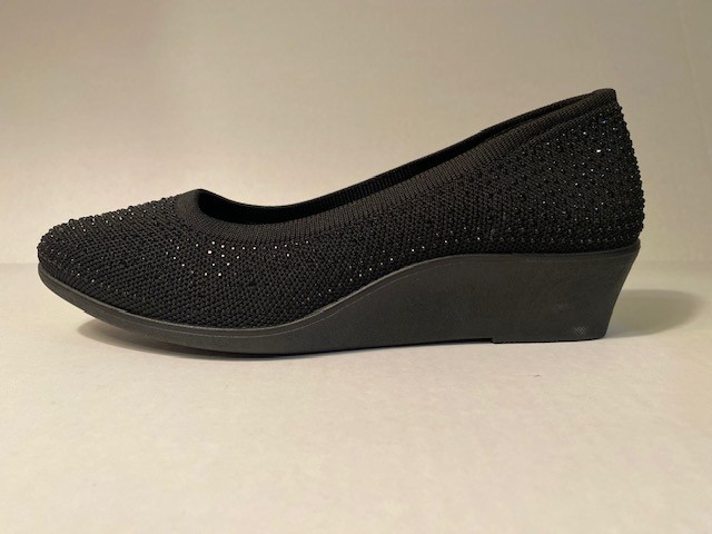 CL by Laundry Black Dress Sparkle Comfort Wedge Shoes Ladies Size 9W