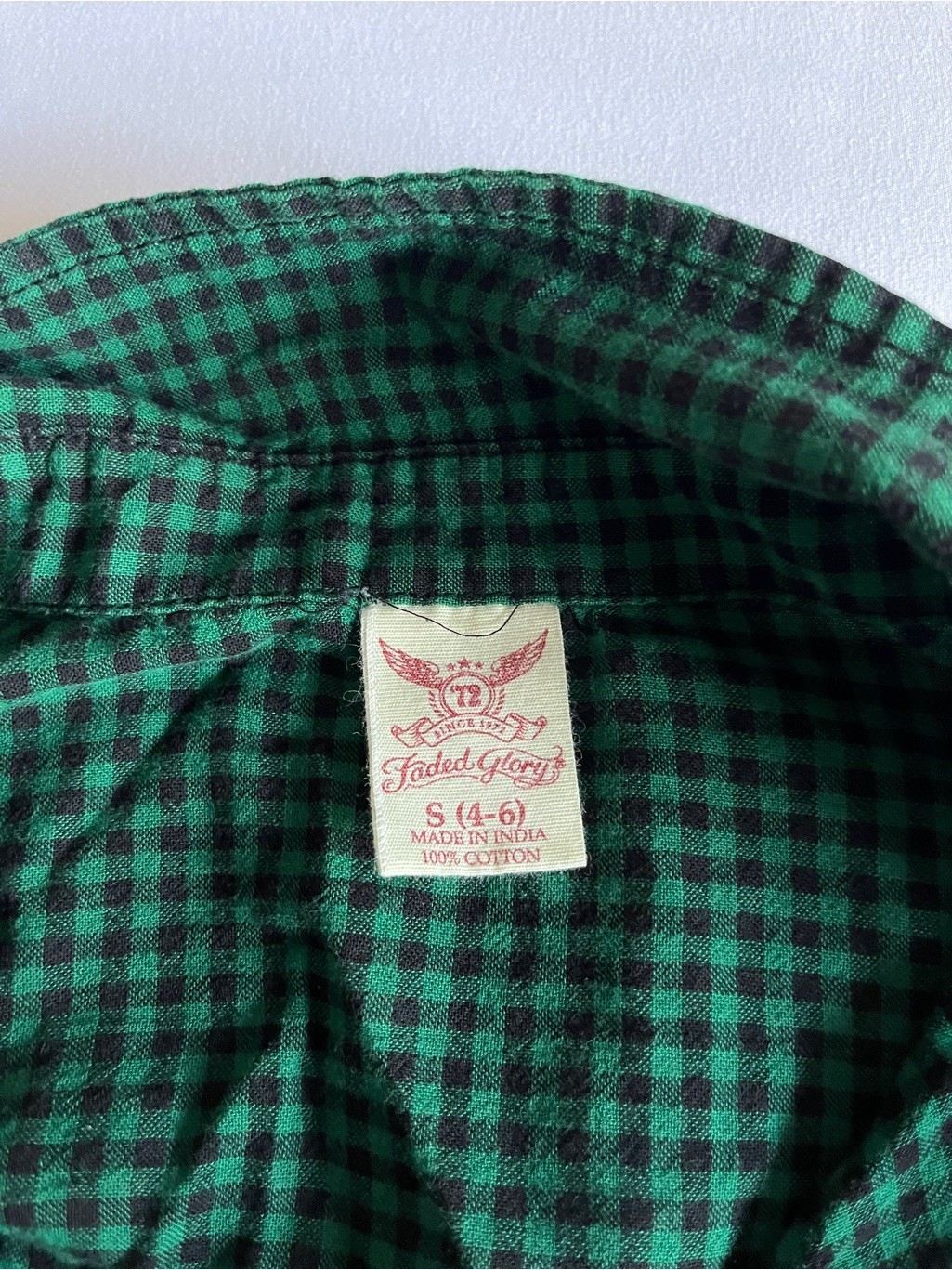 Faded Glory Green & Black Checkered Long Sleeve Gingham Button Up Shirt Size S