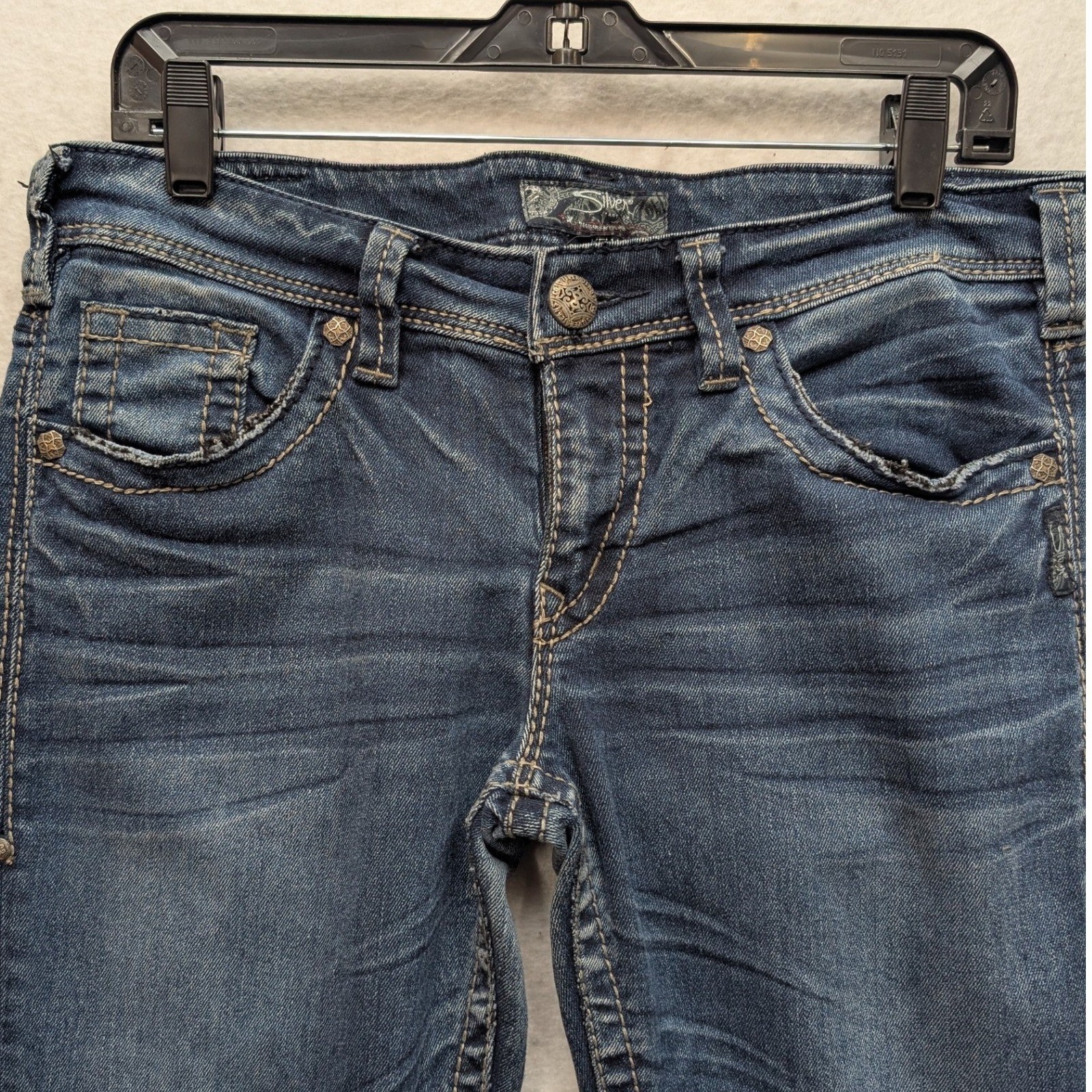 Silver Jeans Co Kelli Boyfriend Womens 28×31 Dark Wash Contrast Stitching