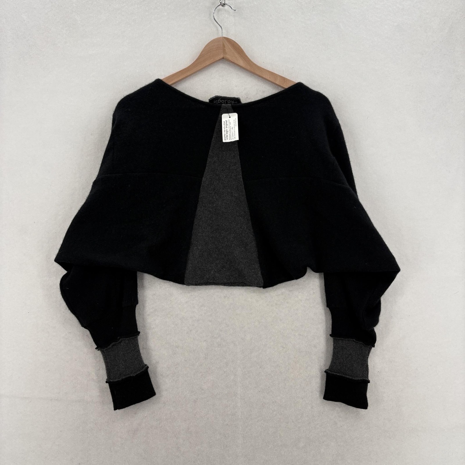 Ekologic Shrug Sweater Womens Large Black Recycled Cashmere Open Front Handmade